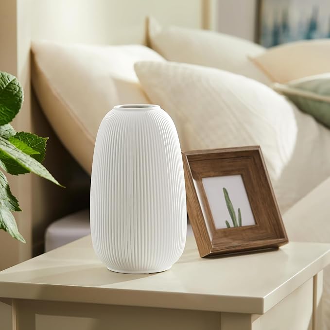 Modern Ceramic Decorative Table Lamp Living Room Bedroom Bedside | Handcrafted Unique Warm Ambient Lighting Lamp, Accent White Translucent Ceramic shade, Fully Dimmable, Corded, Bulb Included