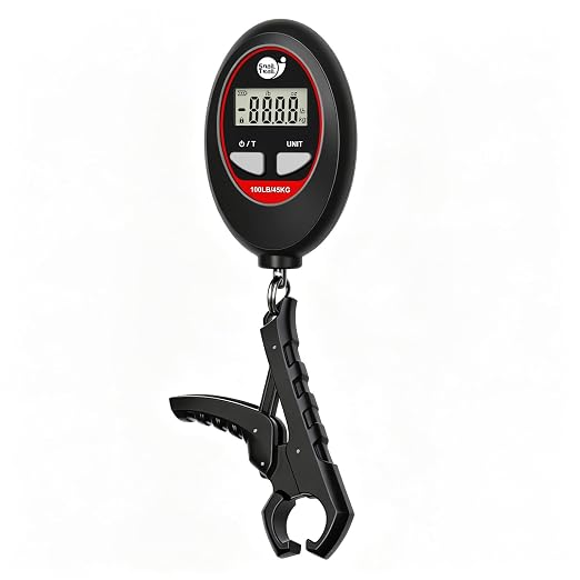 SNAIL TRAIL 100 lbs Digital Fishing Weight Scale & 4.6'' Fish Lip Gripper | LCD Display, Multi-Unit (LB, KG, LB:OZ), Portable Electric Tournament Bass Weigher for Anglers