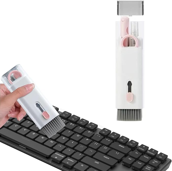 7 in 1 Laptop Cleaning Kit Keyboard Cleaner,Computer Screen Cleaning Brush Tool,Computer Tools Kit Corner Gap Duster Keycap Puller(Color:Pink)