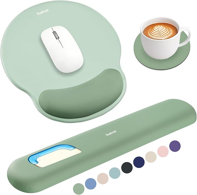 Mouse Pad and Keyboard Wrist Rest, 3-in-1 Gel Memory Foam Ergonomic Mouse Pad with Wrist Rest Set,Gaming Mousepad Arm Cushion Support for Computer Office Desk Accessories Cute Setup,Sage Green