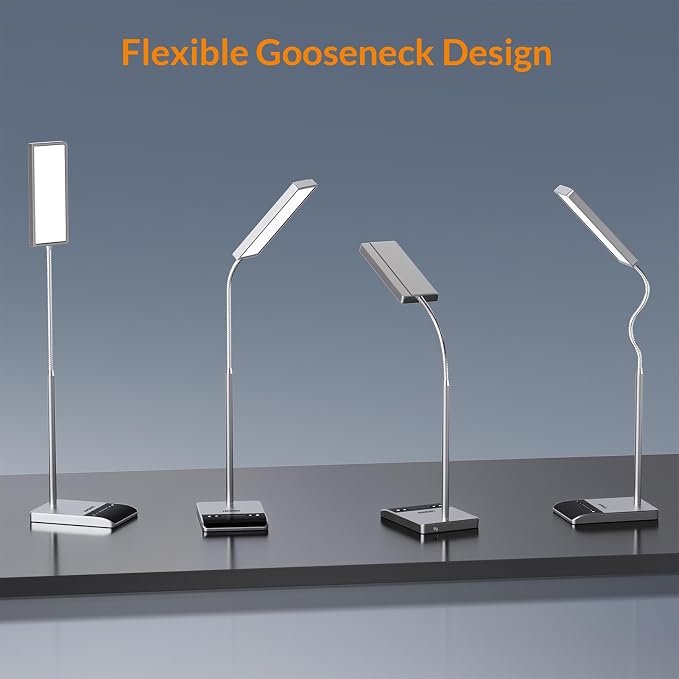 LEPOWER Desk Lamp, 800LM LED for Home Office, True Eye-Caring for Reading | 50 Lighting Modes, 2X Wider Panel, 360° Flexible Gooseneck, Touch Control, 12W Bright Table Lamp for Dorm, Bedroom, Study