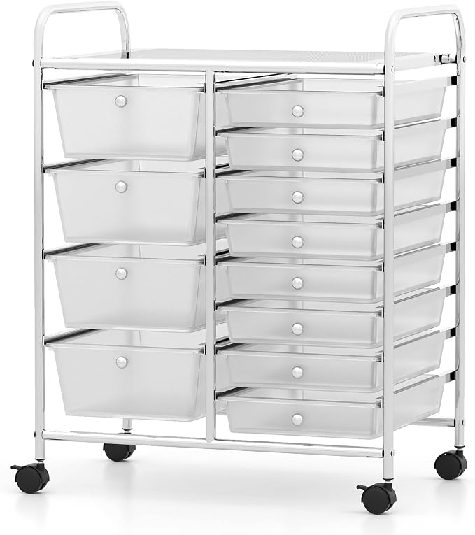 BECOMFORT 15-Drawer Rolling Cart with Drawers, Storage Cart on Wheels, Teacher Classroom Organizers with Metal Frame, Mobile Craft Cart for Tools