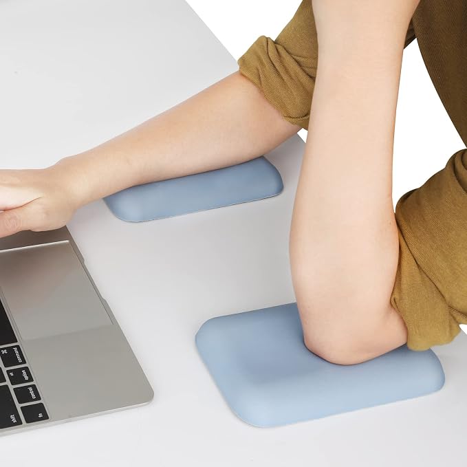 Leolee Elbow Rest Pads for Desk, Blue Ergonomic Wrist Rest Arm Rest Pads | Memory Foam & Non-Slip Base, Armrest Cushion Support Pad Relieve Elbow and Wrist Pain for Computer, Office, 2 Packs