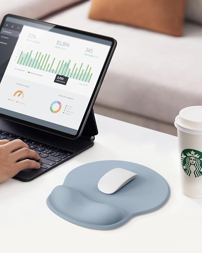 Mouse Pad with Wrist Rest for Desktop Large Ergonomic Mouse Mat(Light Blue) | 10.6''L x 9''W Size, Gel Wrist Support, Non-slip Base, Washable Surface, Laptop Mousepad