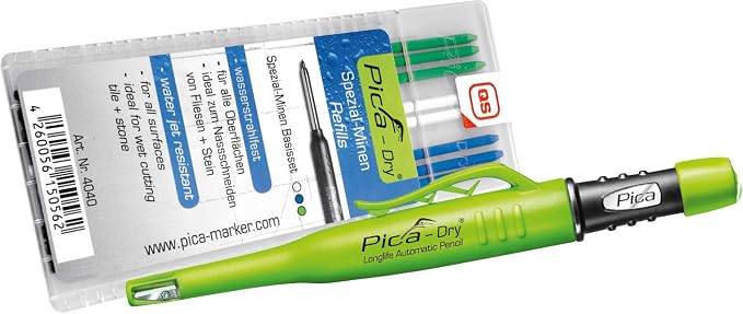 Pica 3030 + 4040 Dry Pen including Special Lead Base Set, Carpenter's Pencil, Green, Blue, White