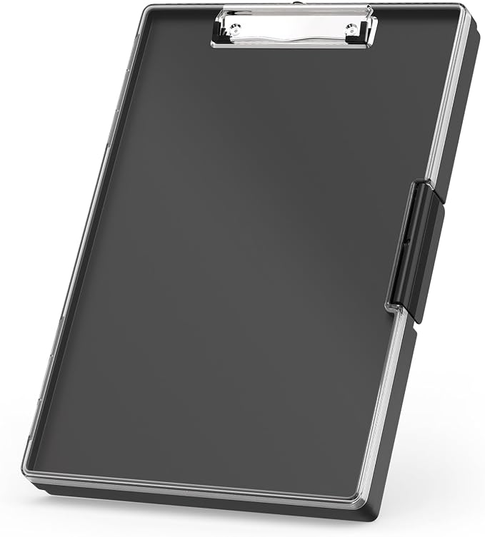 Rimilak Clipboard with Storage,8.5x11 2 Compartment Clip Board, Black | Smooth Writing, Side-Opening Plastic Folder with Pen Holder, Size 13.3 x 9.4 x 1.5″,for Classroom, Teacher, Student