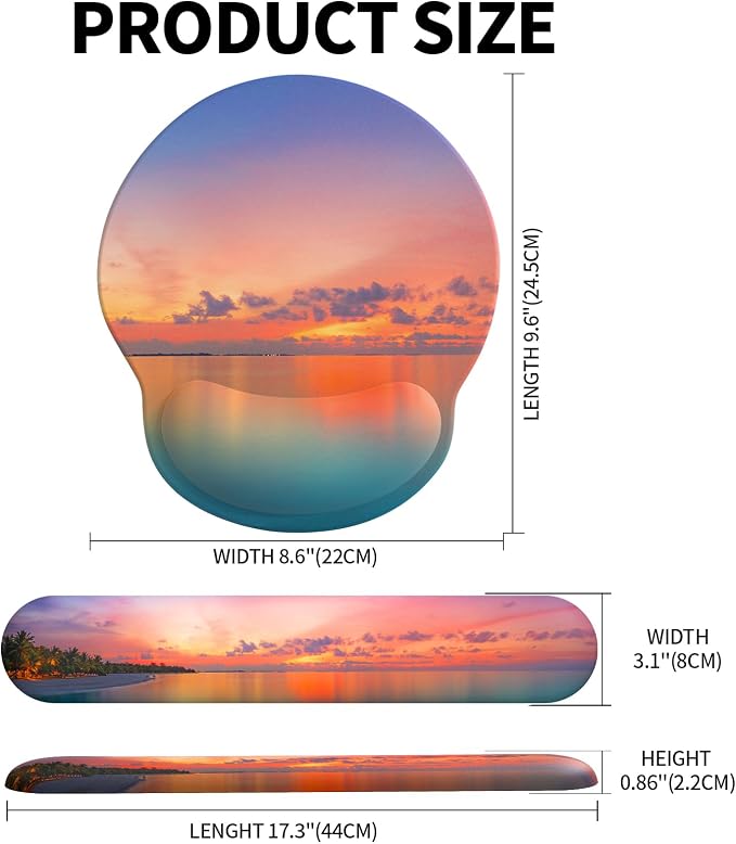 Mouse Pad Wrist Support, Ergonomic Memory Foam Keyboard Wrist Pad & Gel Wrist Rest Set for Computer Keyboard for Easy Typing & Pain Relief for Office & Home (Oceanic Sunset Set)