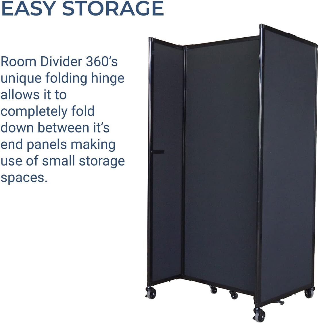 Versare Room Divider 360 Portable Wall Partition | Folding Panels | Large Freestanding Divider | Locking Wheels | Temporary Room Separator | 25' x 7'6'', Black