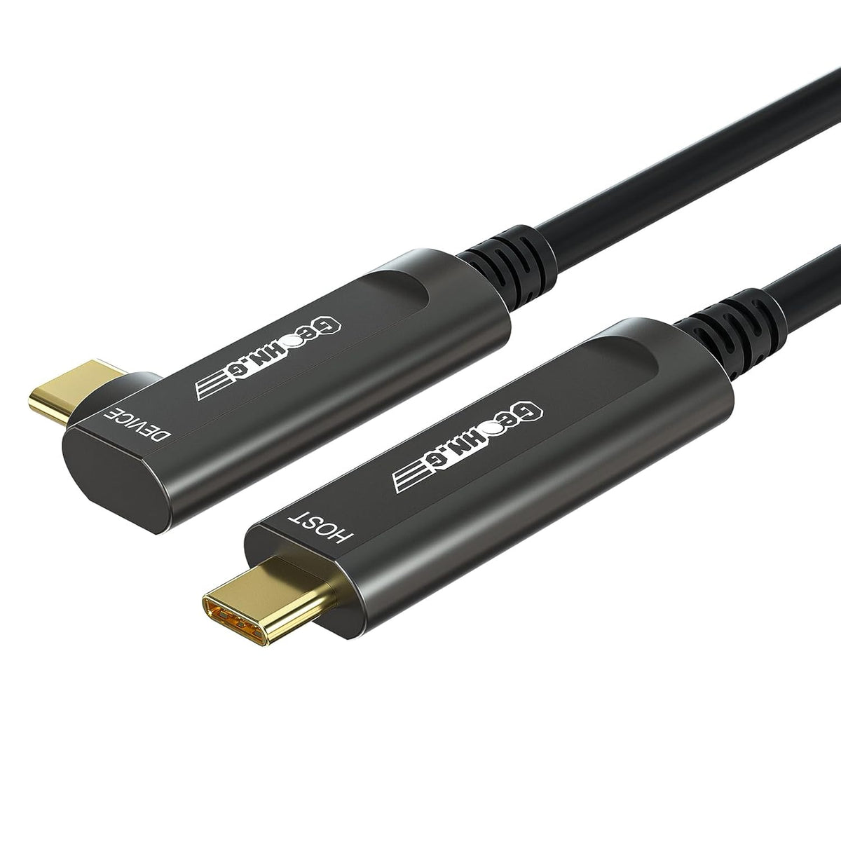 GeoHN.G USB C to C Fiber Optic Extension Cable 10M/33FT, Right Angle USB 3.2 10Gbps Long Distance Active Optical USB C Cable for VR/AR, Quest2, Webcam, Camera, Mini PC and More