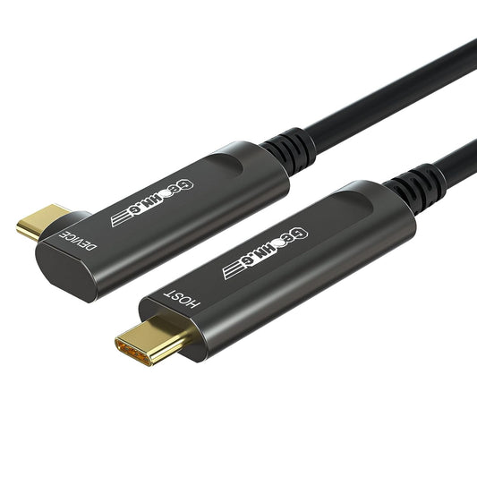 GeoHN.G USB C to C Fiber Optic Extension Cable 15M/50FT, Right Angle USB 3.2 10Gbps Long Distance Active Optical USB C Cable for VR/AR, Quest2, Webcam, Camera, Mini PC and More