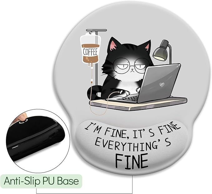 LIMKRIAN Funny Ergonomic Mouse Pad with Wrist Rest, Cat Desk Decor Gifts | Comfort Wrist Support, Cooling Gel Eases Wrist Pain, Non-Slip PU Base, Gaming Computer Cute Office Desk Accessories Supplies
