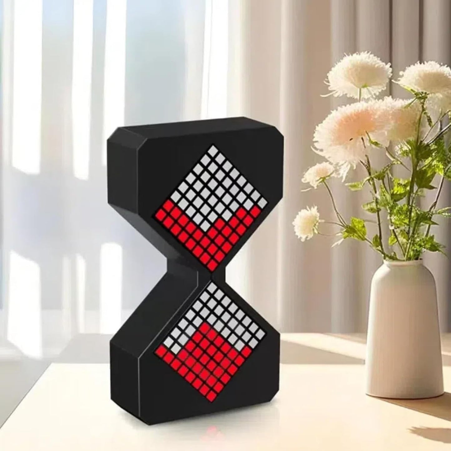 Digital Hourglass 1-30 Minute Freely Adjustable Gravity Timer Dynamic Flow Cube Led Night Light Hourglass Timer for Classroom Home Office Cooking (Black, Red Light Source)