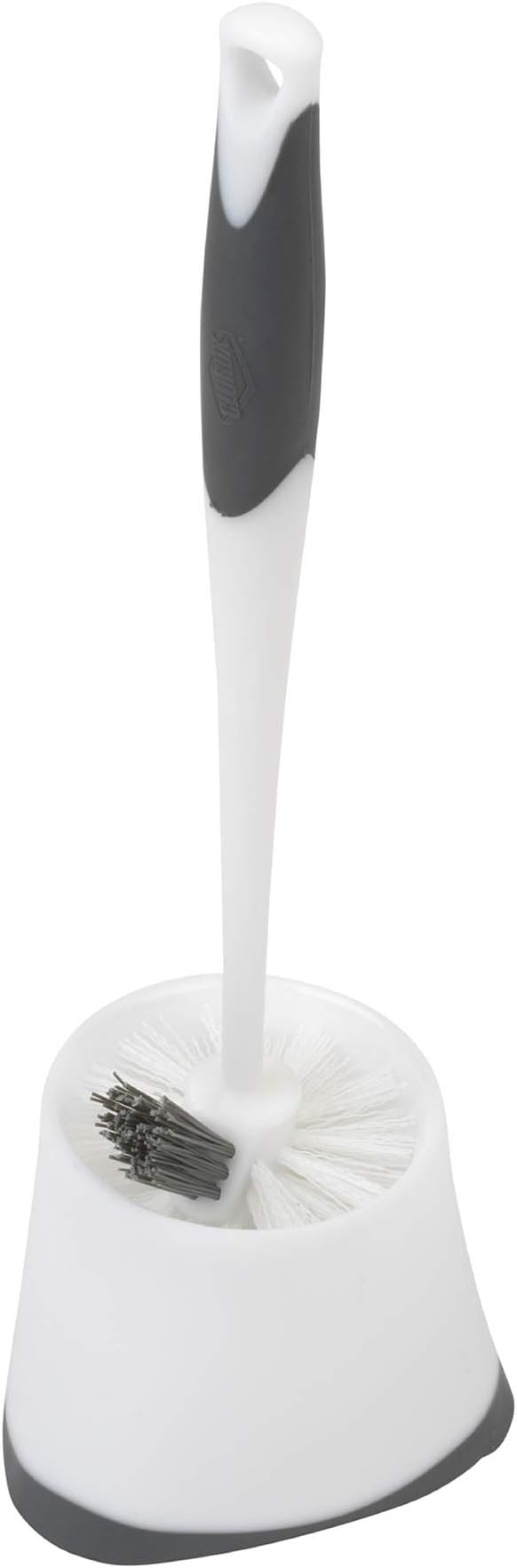 Clorox Corner Toilet Bowl Brush with Under Rim Scrubber, Includes Corner Storage Caddy, White