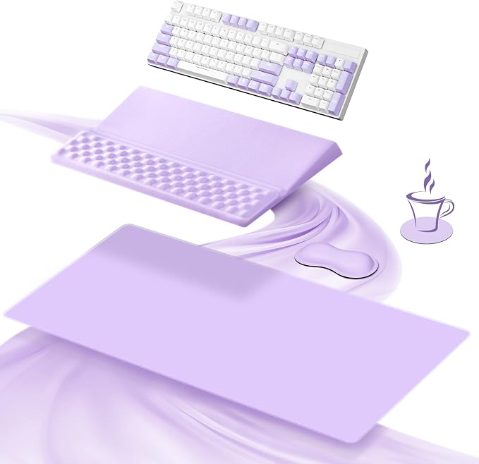 Ospelelf Keyboard Wrist Rest Stand Pad and Ergonomic Mouse Pad Set with Large Mousepad, Memory Foam Comfort, Premium Office Desk Accessories for Pain Relief, Purple