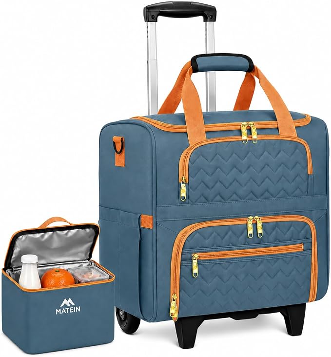MATEIN Rolling Teacher Bag with Wheels, 15.6 Inch Rolling Tote Bag for Work | Detachable Cart, with Insulated Lunch Box, Computer Bag, Rolling Briefcase for Nurse Work Business Office