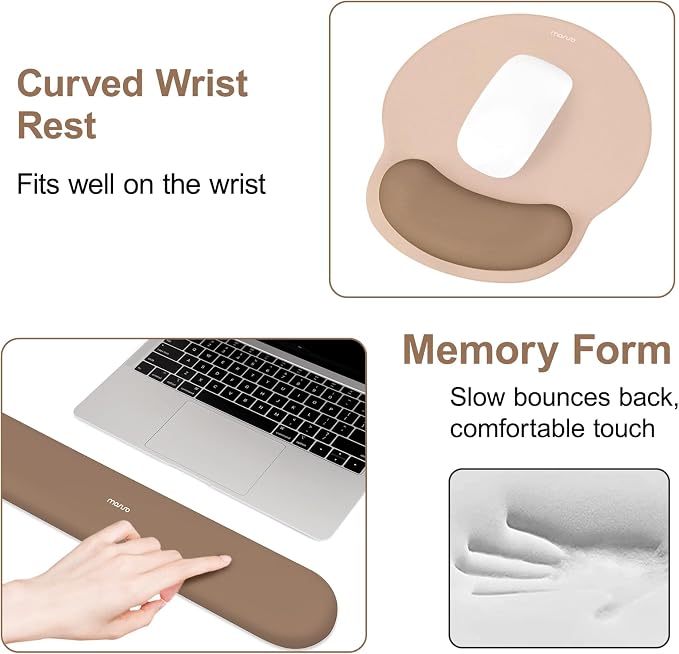 MOSISO Wrist Rest Support for Mouse Pad&Keyboard Set, Mocha | Circle Curved Ergonomic Mousepad Non-Slip Base Home/Office Pain Relief&Easy Typing Pad with Soft Cloth&Silicone Lining