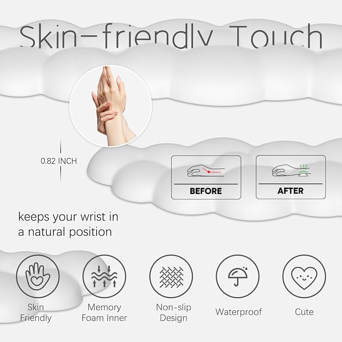 4 in 1 Ergonomic Leather Cloud Wrist Rest Keyboard and Mouse Pad & Coaster | Full 4-Piece Set, Non-Slip PU Base, Soft Memory Foam Comfort For Long Work/Gaming Hours, Cute Desk Decor, Easy To Clean