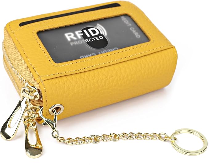 imeetu RFID Credit Card Holder, Small Card Wallet Women, Leather Card Case | Genuine Leather Women's Card & id Cases, Change Coin Purse with Zipper Keychain id Window, 20 Colors & 3 Styles, Daily, Gifts