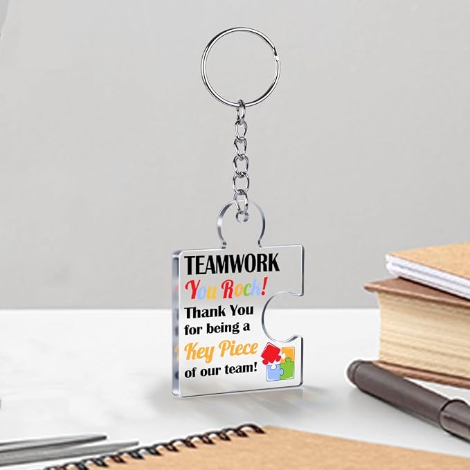 Team Appreciation Gifts Bulk Thank You Keychains for Coworkers | Gift Set for Employee, Staff, Teachers, Teamwork Puzzle Piece Keyring, Acrylic
