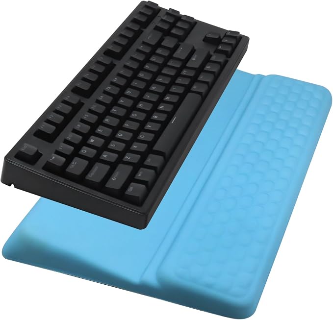 Computer Keyboard Stand with Wrist Rest Support Pad, Blue | Ergonomic Comfy Tilted Keyboard Stand Riser Holder Pad for Pain Relief, Soft Memory Foam Desk Cushion for Office Home