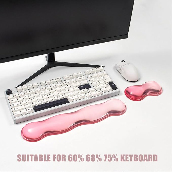 Ergonomic Gel Keyboard and Mouse Wrist Rest Set – Pink Clear Wrist Rest for Computer Keyboard 60%/68%/75%, Keyboard Cushion, Comfort & Support for Typing and Gaming