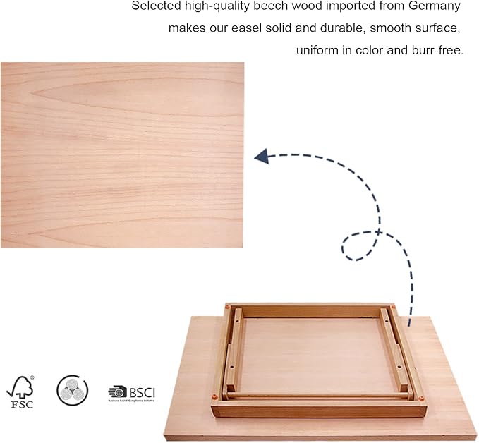 Miratuso Large Drawing & Sketching Board, Art Tabletop Easel Painting Easel | 24.8" L x 16.5" W (A2), 6 Adjustable Angles, Foldable, Portable Multiple Use, Gift for Artists, Children, Beginners & Student