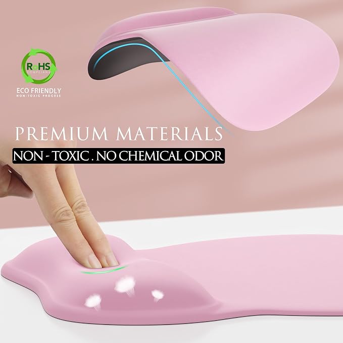 MROCO Ergonomic Mouse Pad with Gel Wrist Rest, 9.4 x 8.1 in, Pale Pink | Ergonomic Shape Design, Multiple Pattern Options, Gel Wrist Comfort, Smooth Lycra Surface, Non-Slip PU Base