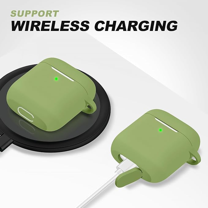 for AirPods Case Cover, Come with Cleaner Kit, Soft Silicone Protective Cover with Buckle, Compatible with Apple AirPods 2nd 1st Generation Charging Case, Front LED Visible, Matcha Green
