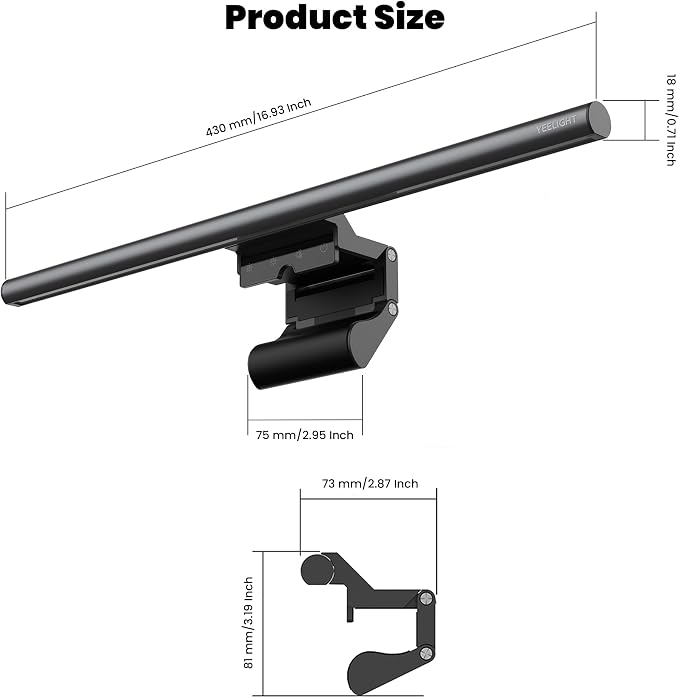 YEELIGHT Monitor Light Bar with Remote, Computer Monitor Lamp for Home Office Gaming, 250LM No Glare Eye-Care Screen Bar, Touch Control USB Desk Lamp with Stepless Dimming for Flat & Curved Monitor