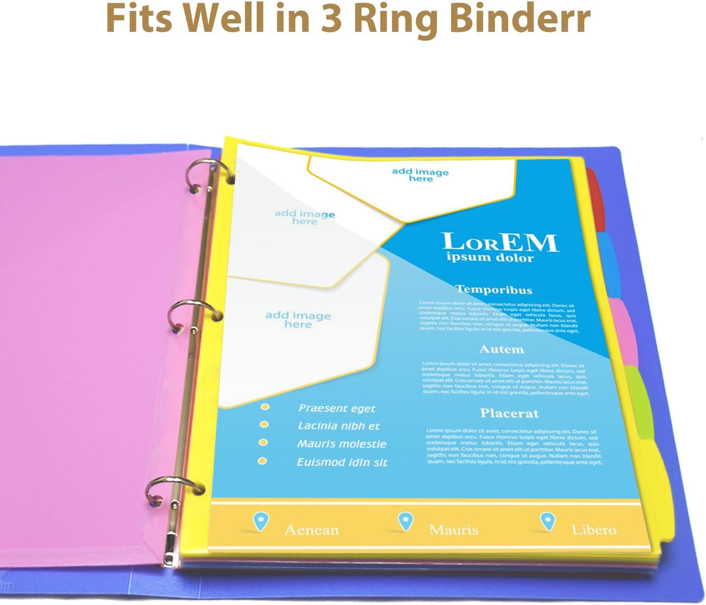 WOT I Durable 5-Tab Binder Dividers with Clear Pocket - 3 Sets, Reusable Plastic Dividers for 3 Ring Binder, 5 Vibrant Colors, Tear-Resistant, Total 15 Tabs (School & Office Supplies)