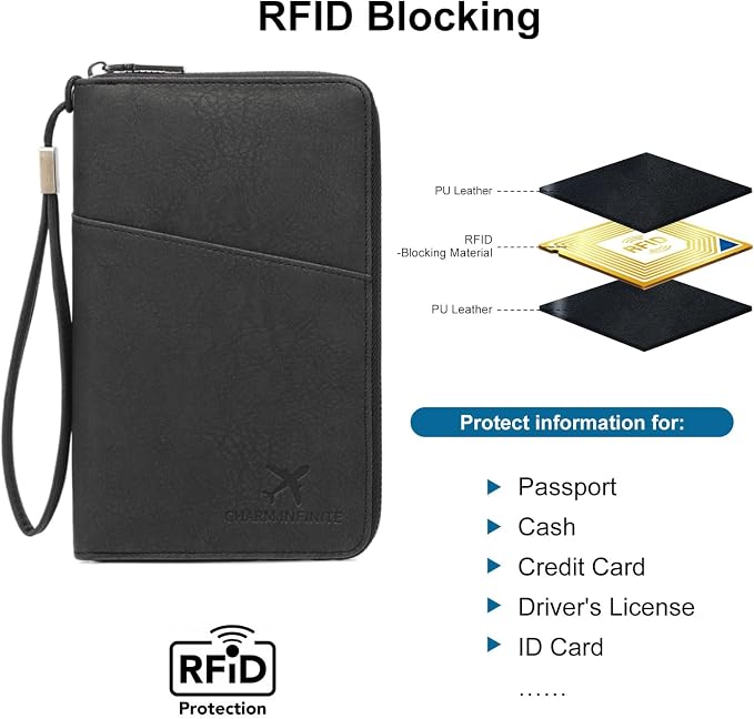 Family Passport Holder for Travel Women and Men RFID Blocking Passport Holder with Zipper Multi-functional Passport Wallet Passport Case Passport cover Travel Essentials