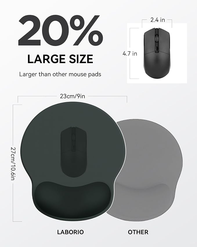 Mouse Pad with Wrist Rest for Desktop Large Ergonomic Mouse Mat(Black+Gray) | 10.6''L x 9''W Size, Gel Wrist Support, Non-slip Base, Washable Surface, Laptop Mousepad