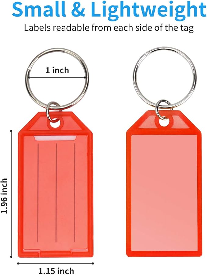 Cuttte 48 Pack Plastic Key Tags, Key Labels with Ring and Label Window, 8 Colors