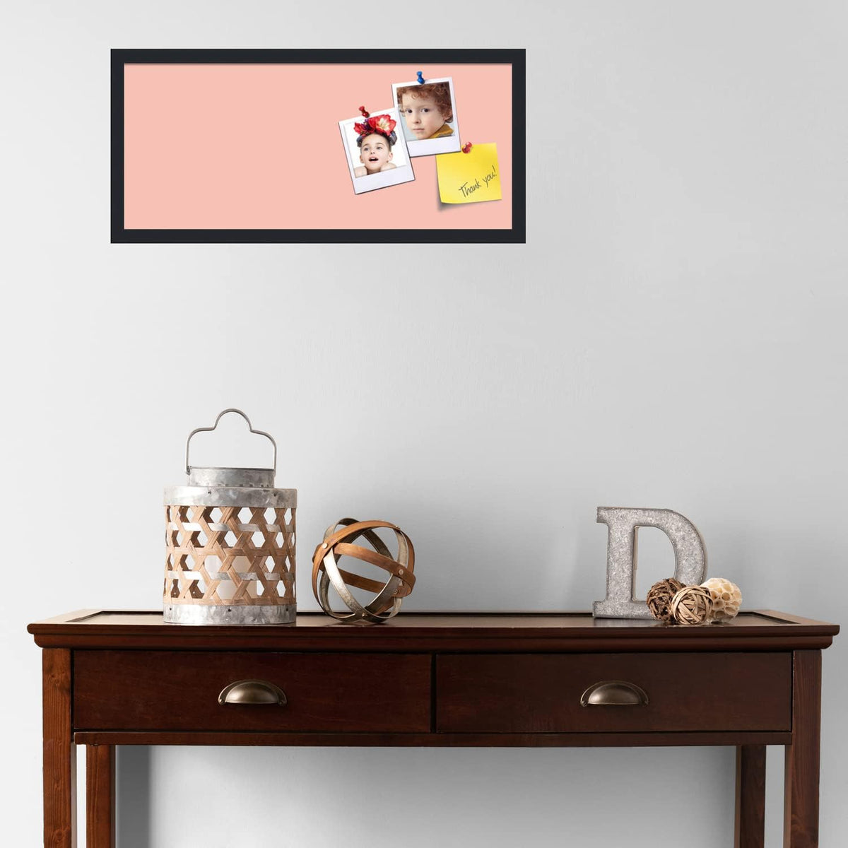 PinPix 28x12 Inch Cork Bulletin Board. This Decorative Framed Pin Board Comes with Pink Pastel Design and a Satin Black Frame. Ideal for Home Office Decor or Message Board (PinPix-1813)