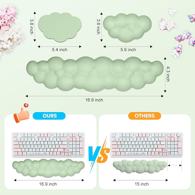 JIKIOU Upgrade Leather Cloud Wrist Rest for Keyboard and Mouse & Cup Pad | Wish Gift-Cute Cloud Shape, Comfortable and don’t Irritate to Skin, Non-Slip PU Base,Soft Memory Foam filled for Pain Relief