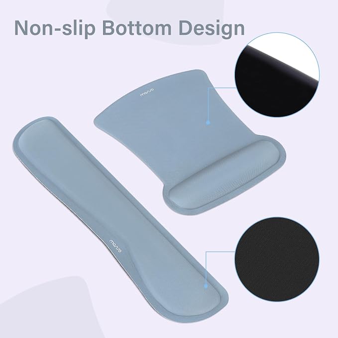MOSISO Keyboard Mouse Pad Set, Large Gaming Mousepad&Keyboard Wrist Rest | Mouse Wrist Rest&Coaster, Ergonomic Non-Slip Mousepad&Easy Typing Cushion with Memory Foam for Home Office, Baby Blue