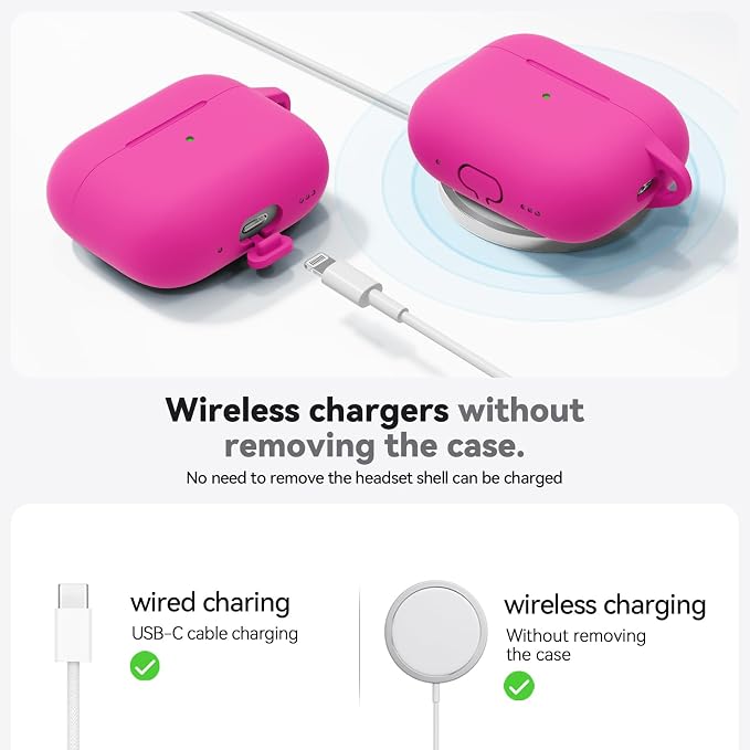 Ljusmicker for AirPods Pro 3 Case 2025 with Cleaner Kit,Hot Pink | Soft Silicone Protective Cover for Apple AirPod Pro 3rd Generation Case with Keychain for Women Men,Shockproof