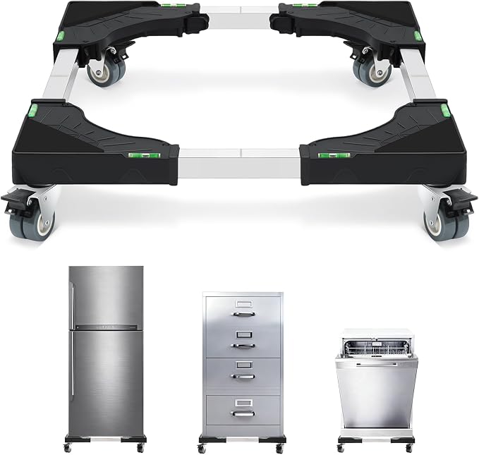 Nefish Furniture Dolly Adjustable Mini Fridge Stand with Wheels Washing Machine Stand Mobile Roller with 4 Locking Swivel Wheel Universal Mobile Base Moving Cart for Dryer Refrigerator