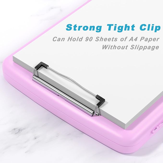Rimilak Clipboard with Storage, 8.5 x 11'' High Capacity Clip Board, Pink | Smooth Writing, Side-Opening Plastic Folder with Pen Holder, Size 14.2 x 9.6 x 1.2″ ,for Classroom, Teacher, Student