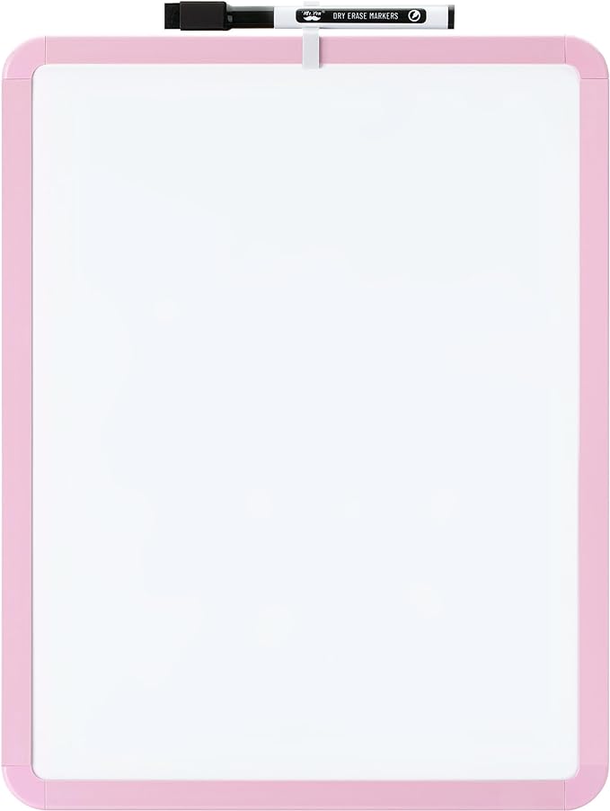 Mr. Pen- Dry Erase Board, 14” x 11” with a Black Dry Erase Marker | Pink Frame, Small Mini White Board for Students, Fridge, Wall, Locker, Includes Double Sided Tapes