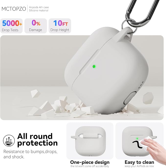 for AirPods 4 Case 2024 with Cleaner Kit & Keychain-Khaki | Silicone Protective Cover for Apple AirPods 4th Generation Case,for Women Men,One-Piece Design,Shockproof,Dust Proof