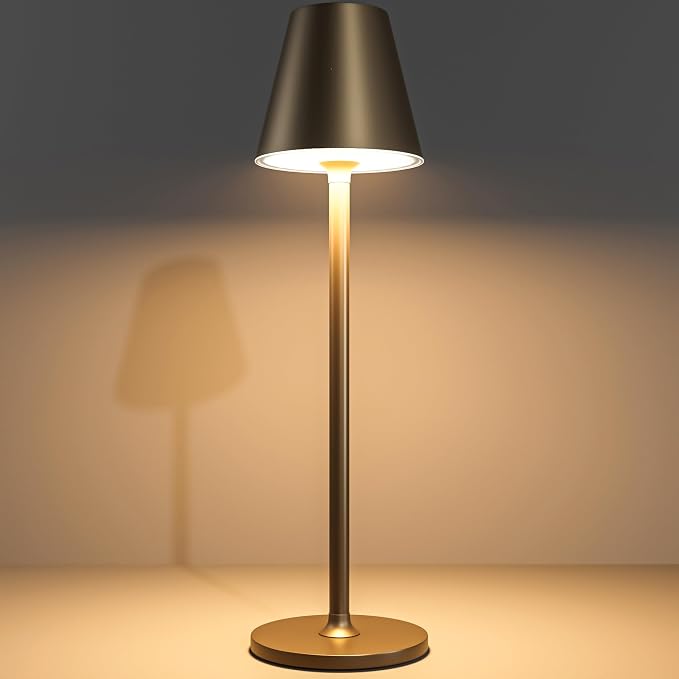 Timjorman Modern LED Cordless Table Lamp, 4000mAh Rechargeable Battery, 3 Level Brightness Night Light, Metal Shell, Minimalist Design, for Couples Dinner/Coffee Table/Restaurant/Bedroom, Khaki
