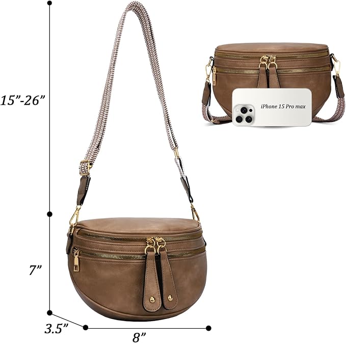 KKXIU Crossbody Bags for Women Vegan Leather Travel Bum Bag | Trendy Fanny Waist Pack | Shoulder Purse with Adjustable Strap