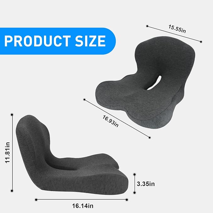 Denchy Memory Foam Car Seat Cushion with Back Support, Truck Driver Cushion | Seat Cushion with Lumbar Support Pillow for Long Driving, Orthopedic Butt Sitting Pad for Office Chair Pain Relief