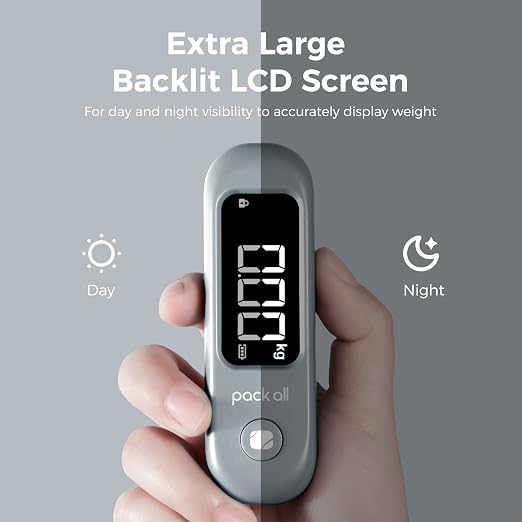 pack all Digital Luggage Scale for Travel, 110Lbs Capacity, 0.1Lb Precision | Handheld, Backlit LCD Display, Lb/Kg/Oz Conversion, Tare Function, Battery Included, Rock Grey