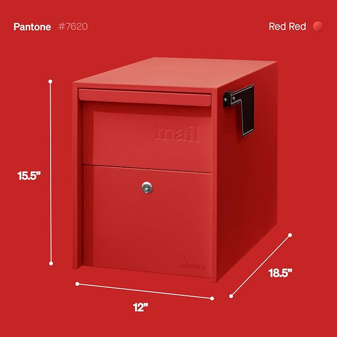 Adoorn Lockable Post Mount Mailboxes for Outside - Large Anti-Theft Locking Mailbox for Packages and Letters - Weatherproof Construction - Durable Steel - 15.5" H x 12" W x 18.5" D - Red