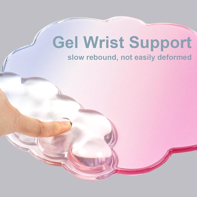 Gel Wrist Rest and Cloud Mouse Pad Support for Keyboard and Mouse - Ergonomic Pink Keyboard Wrist Pad Set for Typing Pain Relief/Computer/Laptop/Gaming/Home/Office (Cloud Shape, Gradient Blue Pink)