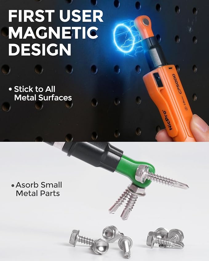 Nicpro CP5000 Magnetic Carpenter Pencils with Sharpener & Holster, 1 Pack | 2.8mm Mechanical Pencil+10 Refills, Deep Hole Marker for Construction, Woodworking Pencils with Strong Magnet Pickup Cap