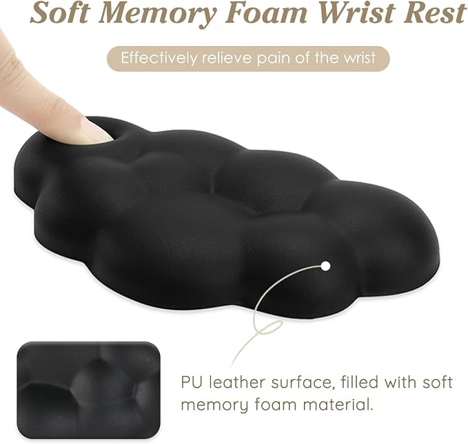 Cloud Wrist Rest Cushion for Mouse Ergonomic Soft PU Leather Memory Foam Wrist Pain Relief Mouse Wrist Support Pad with Anti-Skid Base for Office School Home Laptop & Computer Mouse (Black)