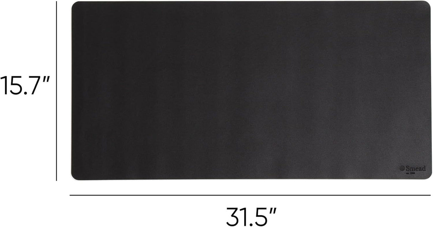 Smead Desk Pad, Vegan Leather Desk Mat with Non-Slip Faux Suede Backing, Perfect Desk Organizer for Office Decor, 31.5” x 15.7” Medium, Charcoal (64833)
